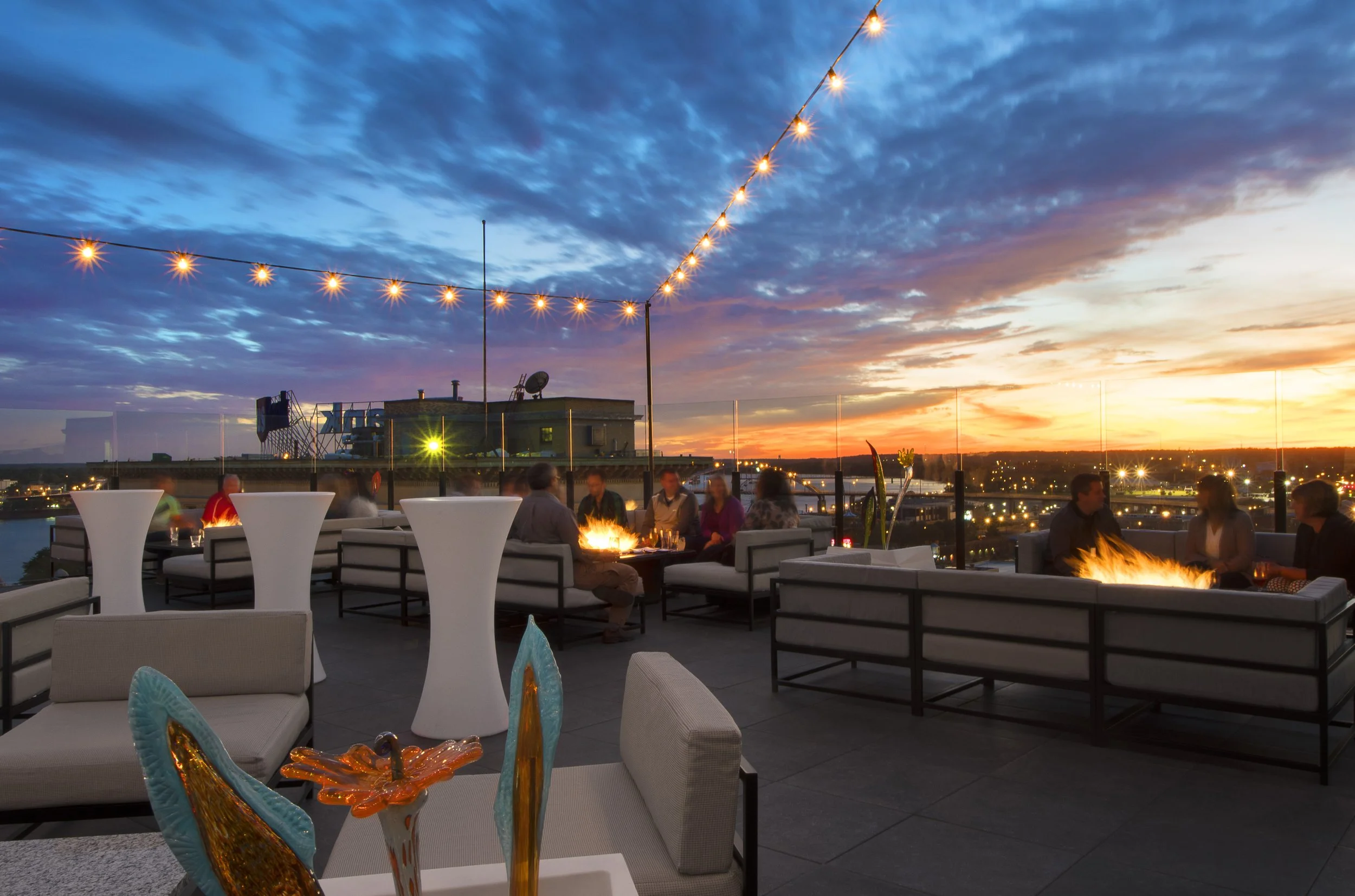 The Current rooftop bar at dusk